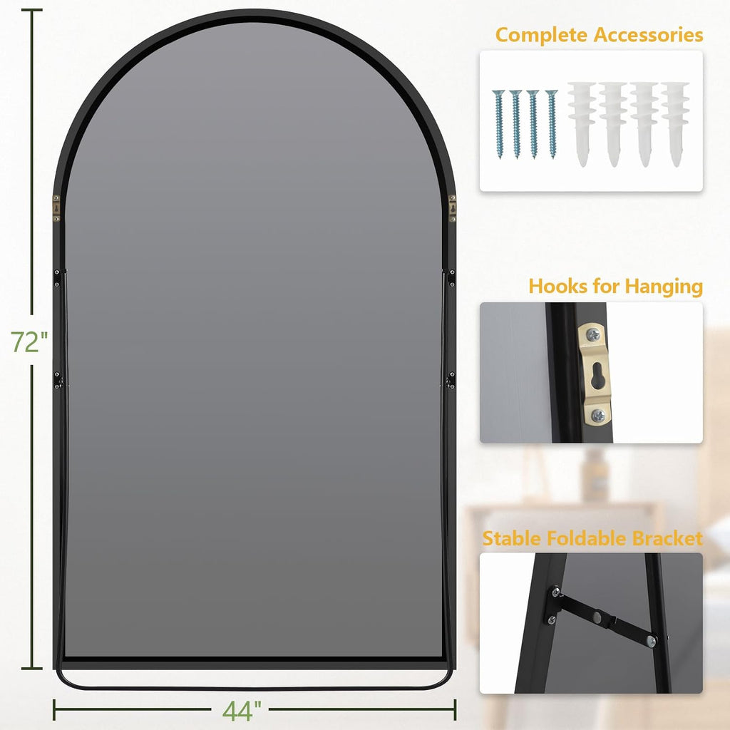 MELOMOIR Arched Full Length Mirror, Black Floor Mirror for Bedroom, Living Room, Gym, Dorm MIRRORONS