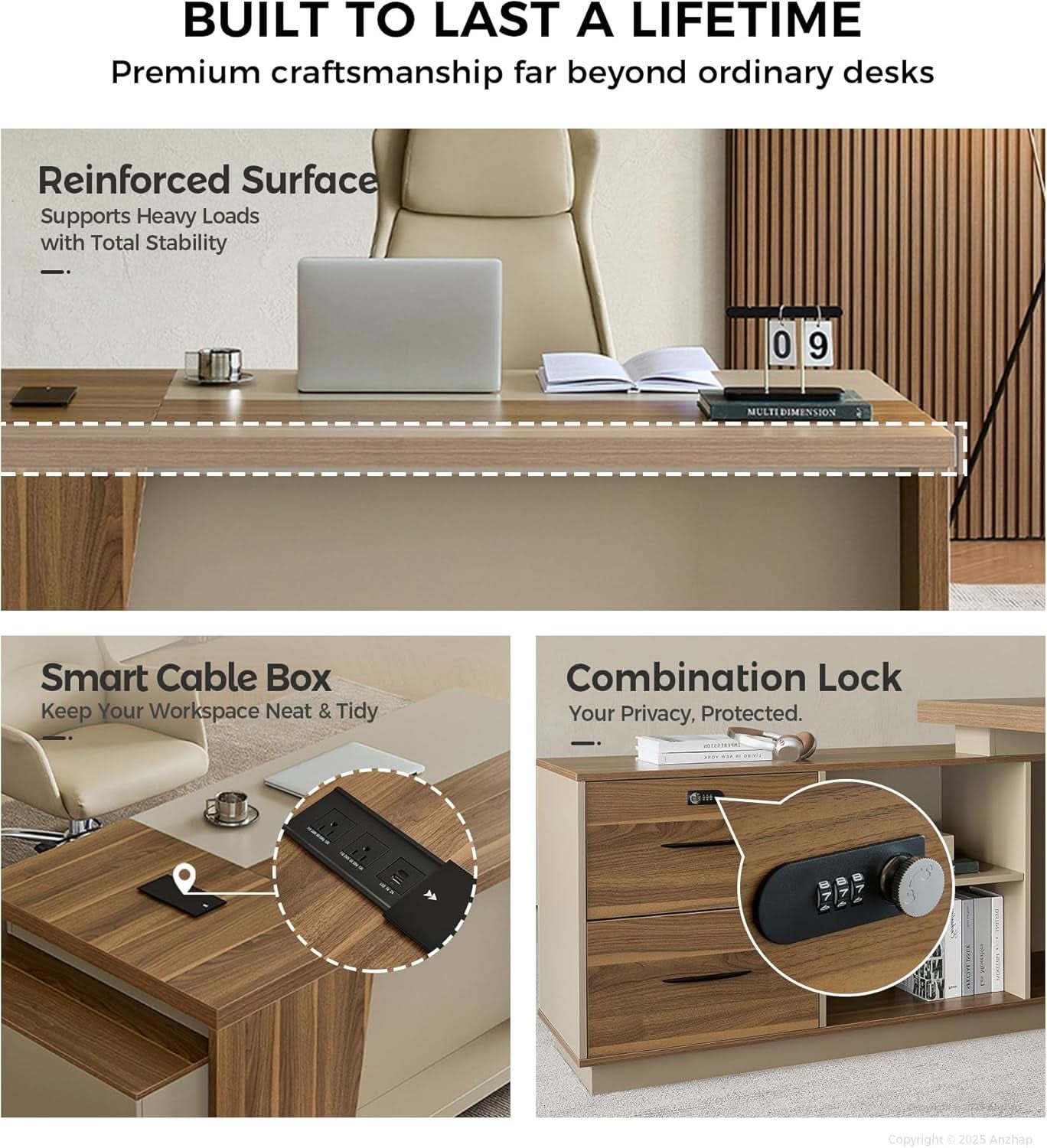 79 Inch L Shaped Desk Lockable Drawers Privacy Panel ShipItFurniture