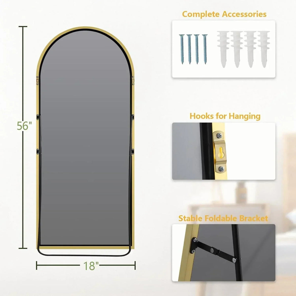MELOMOIR Oversized Floor Mirror Freestanding, Full Length Mirror for Bedroom Living Room Dressing Room Gym Yoga Hair Salon, Gold Arched Mirror Full Length with Shatterproof Tempered Glass MIRRORONS