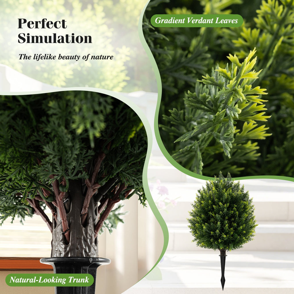 24 Inches Artificial Cypress Topiary Ball Tree Set with Ground Spike-Green DirectDeals