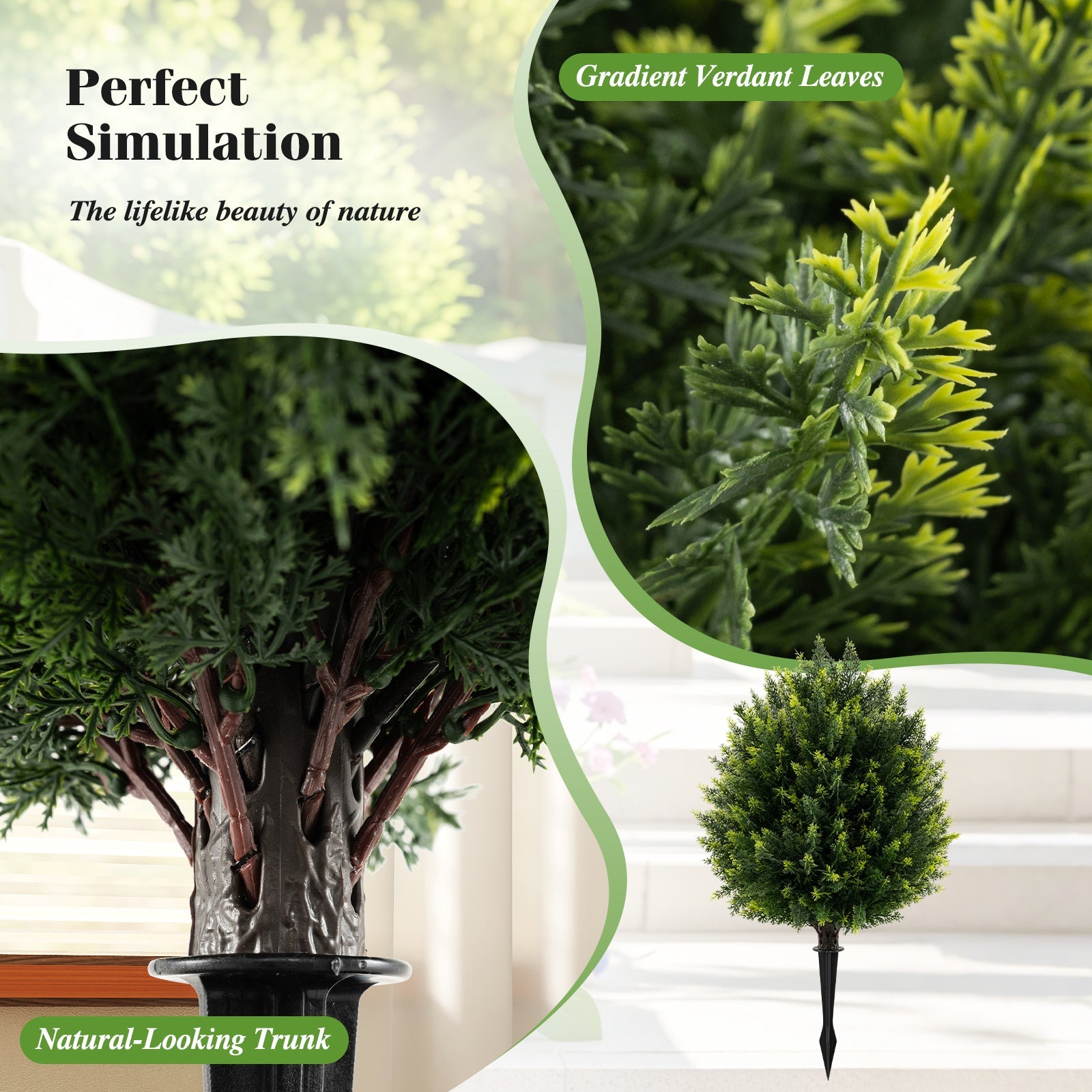 24 Inches Artificial Cypress Topiary Ball Tree Set with Ground Spike-Green DirectDeals