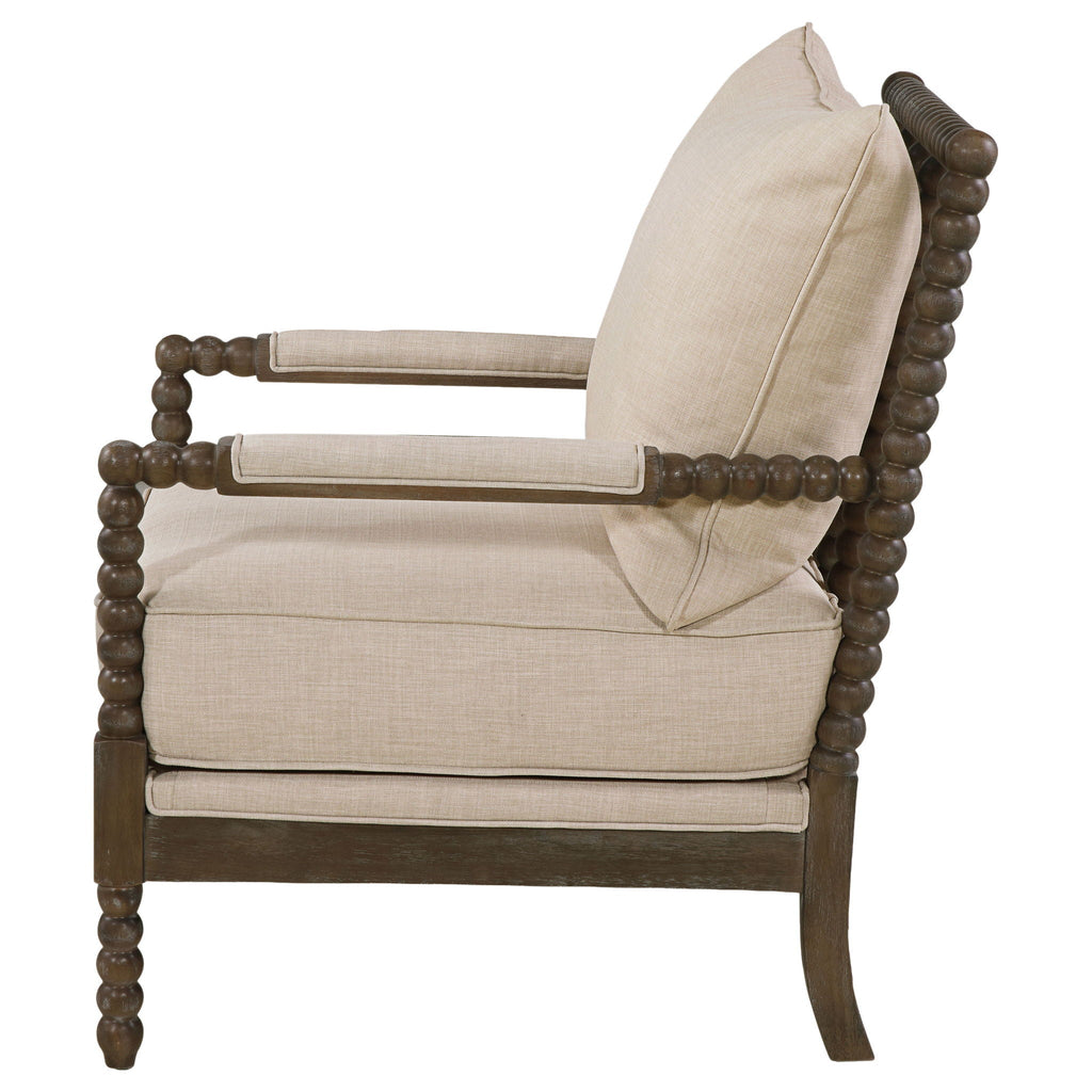 Blanchett Upholstered Bobbin Accent Chair Beige and Distressed Brown Unique Piece Furniture