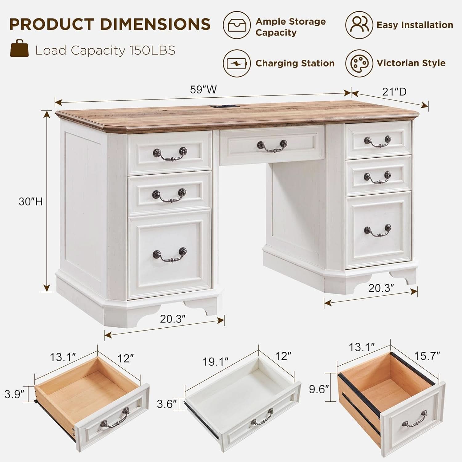 59 Victorian Farmhouse Executive Desk Antique White ShipItFurniture