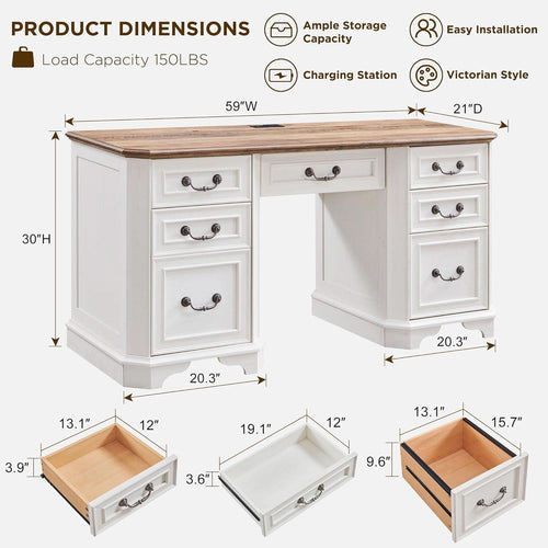 59 Victorian Farmhouse Executive Desk Antique White ShipItFurniture