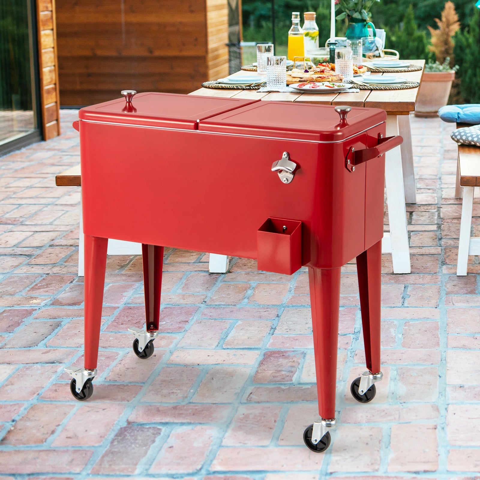 Red Portable Outdoor Patio Cooler Cart DirectDeals