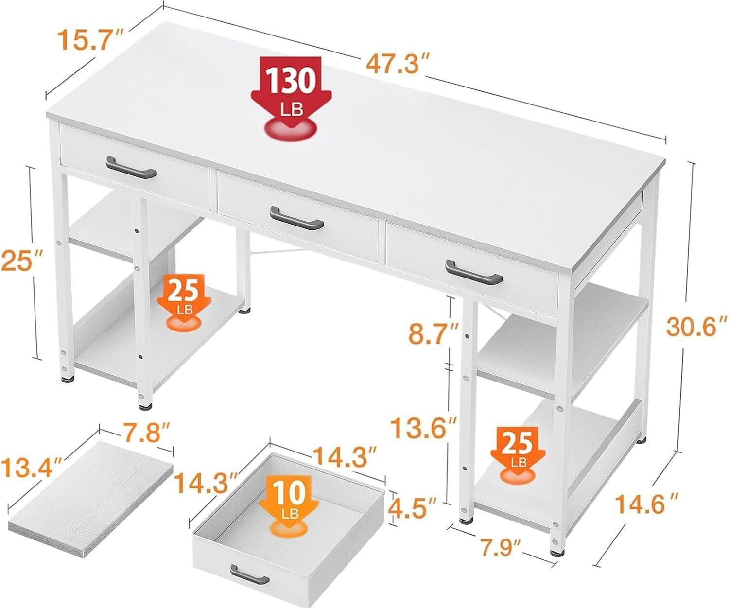 White 48 Inch Contemporary Premier Desk With Drawers ShipItFurniture