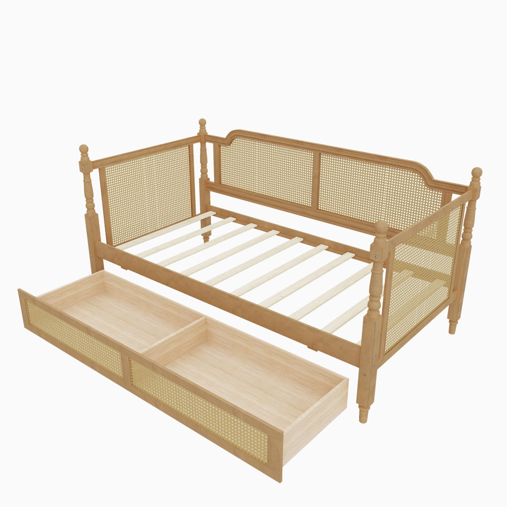 Traditional Style Rattan Daybed, No Box Spring Needed Unique Piece Furniture