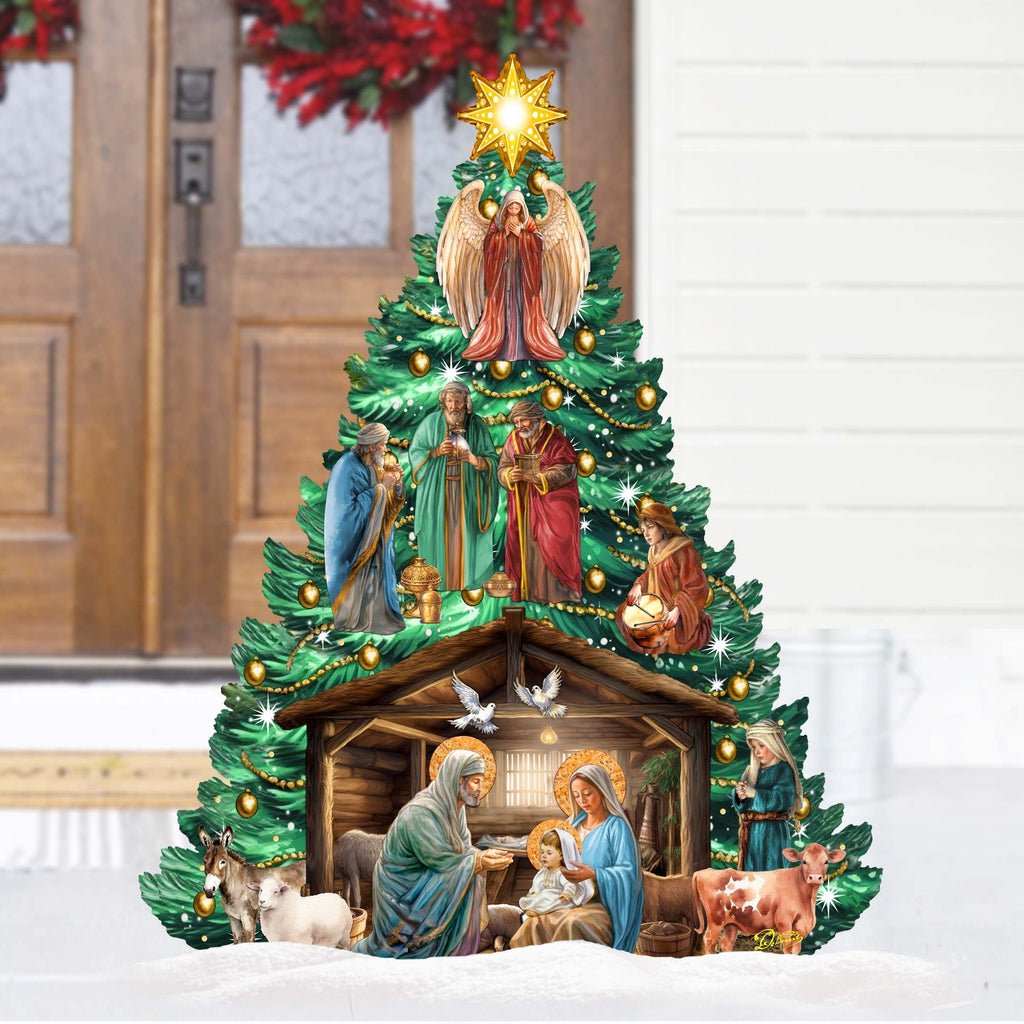 Nativity-Themed Christmas Tree Outdoor Indoor Decor Wooden Christmas Decoration by G. Debrekht Christmas Decor - 8191503-3F G.DeBrekht