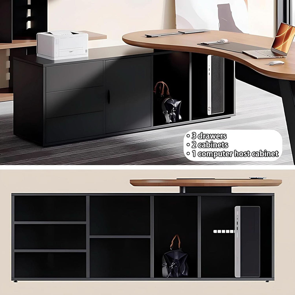 L Shaped Desk With Solid Wood 80 Inch Executive Work space Desk ShipItFurniture