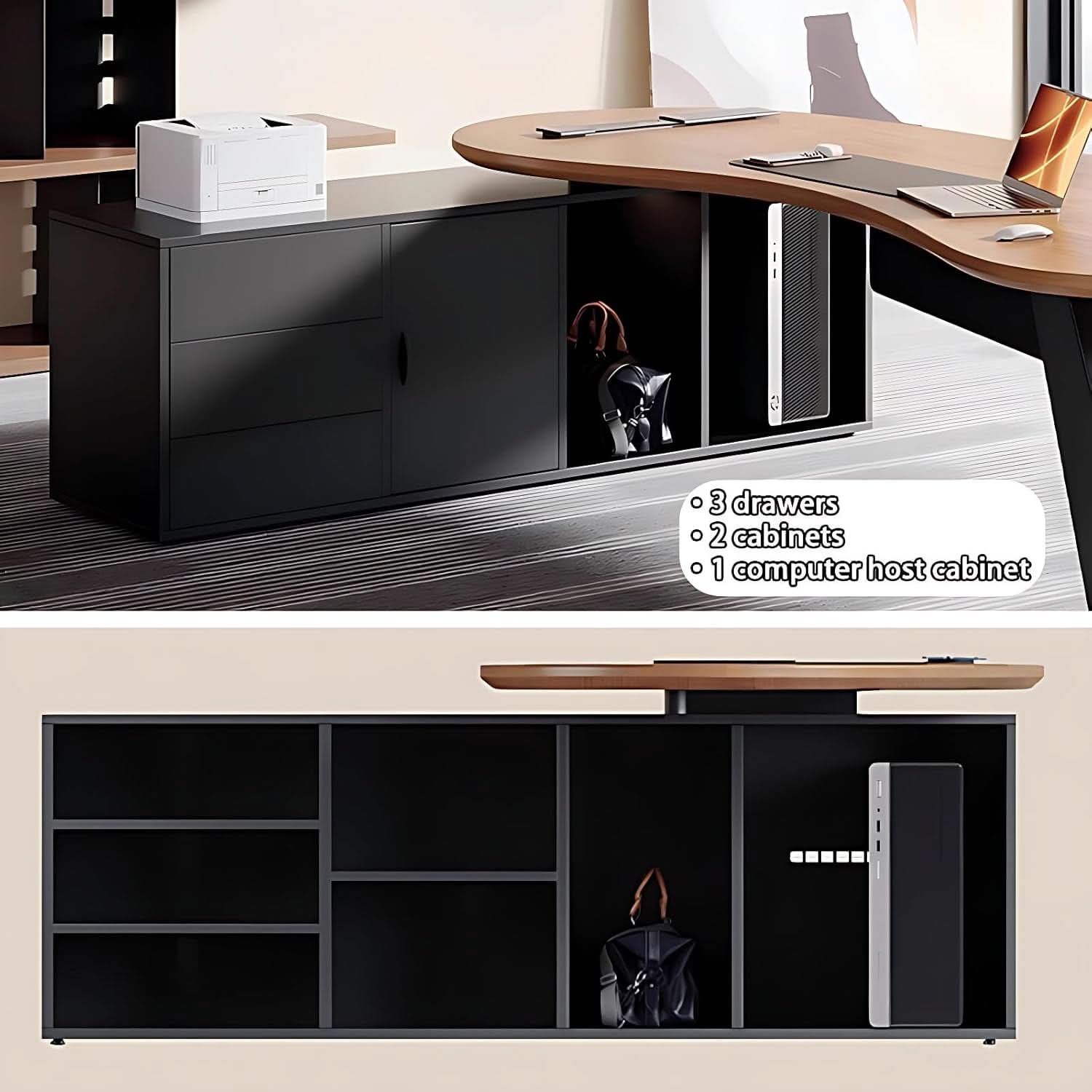 L Shaped Desk With Solid Wood 80 Inch Executive Work space Desk ShipItFurniture