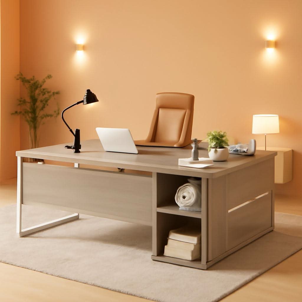 71 Inch Executive L Shaped Desk Cabinets Gray And White ShipItFurniture