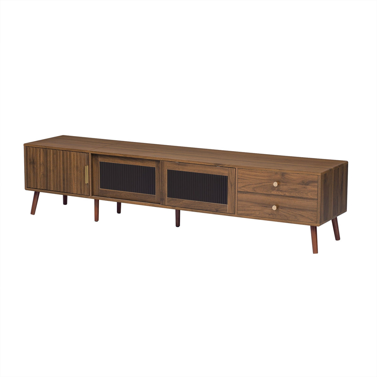 Doors TV Stand For TVs Up To 85", Entertainment Center With Storage Cabinets, TV Media Console Table For Living Room - Natural Unique Piece Furniture
