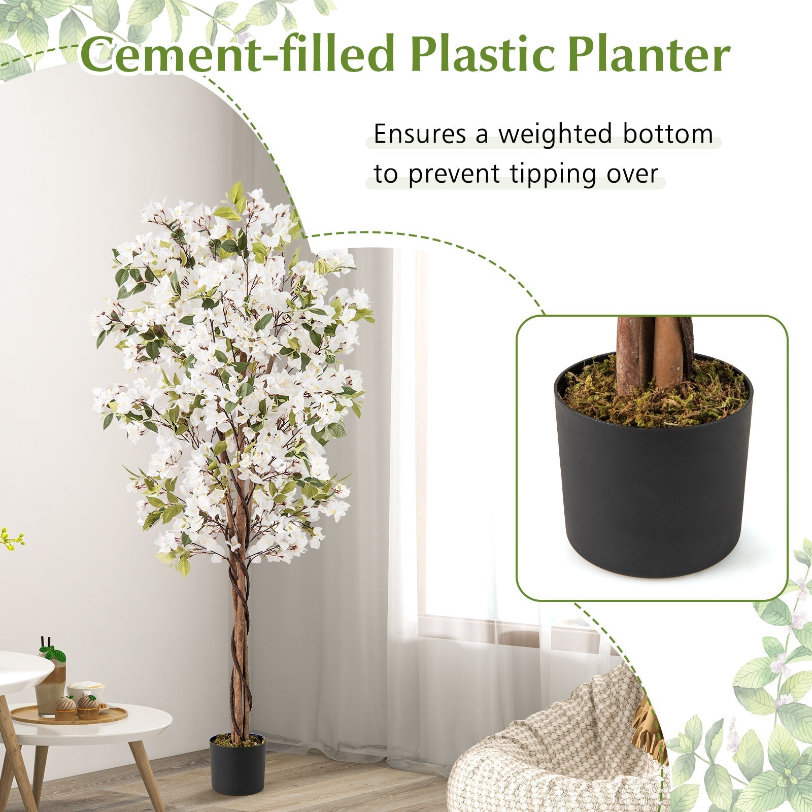 6 Feet Artificial Bougainvillea Tree with 910 White Flowers DirectDeals