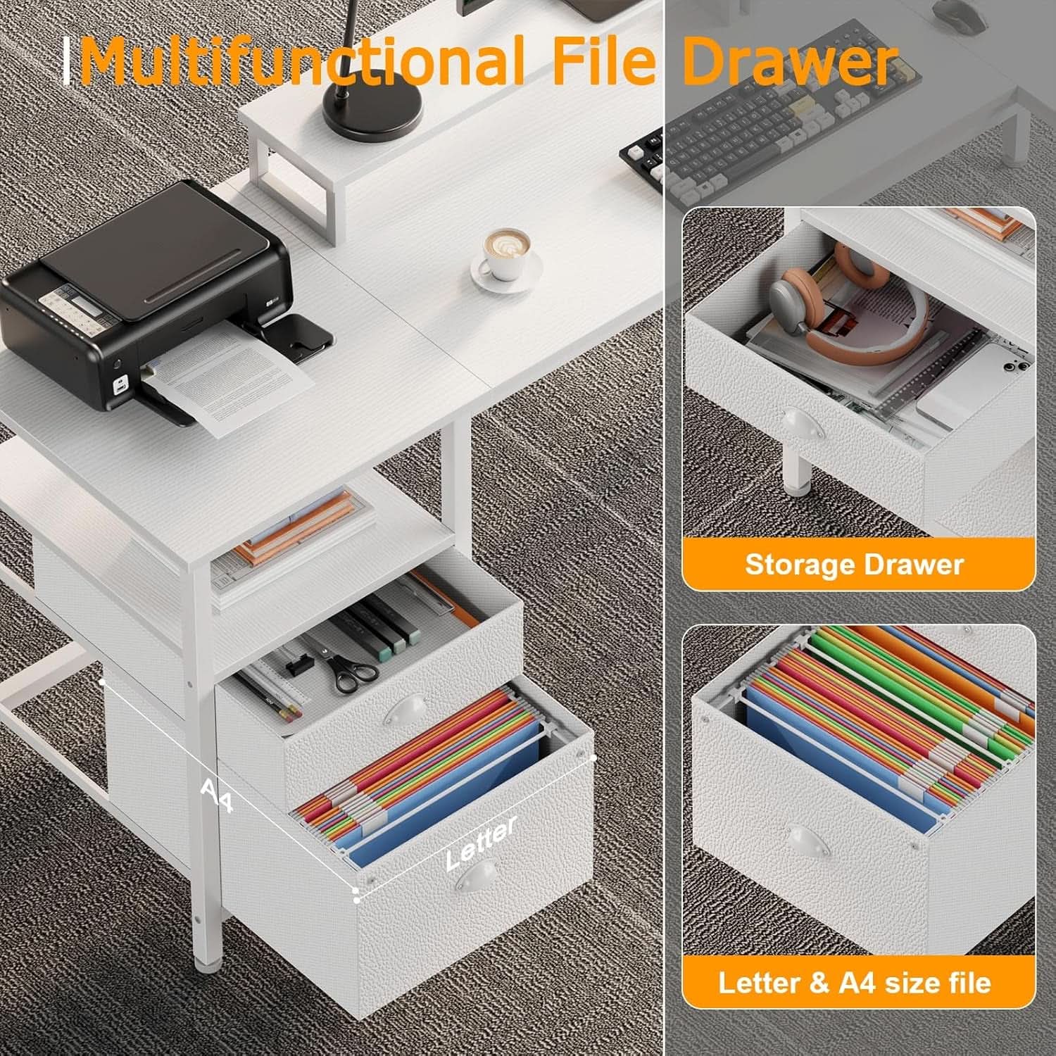 White Fifty Nine Inch L Shaped Desk With Power Outlets ShipItFurniture