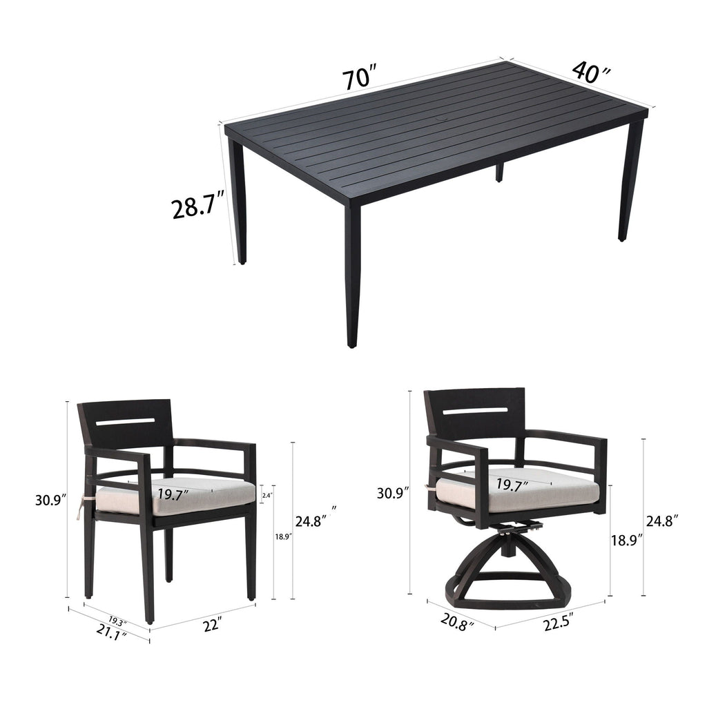 Outdoor Modern Dining Set, Chairs Sunbrella Cushioned And Dining Table With Umbrella Hole Unique Piece Furniture
