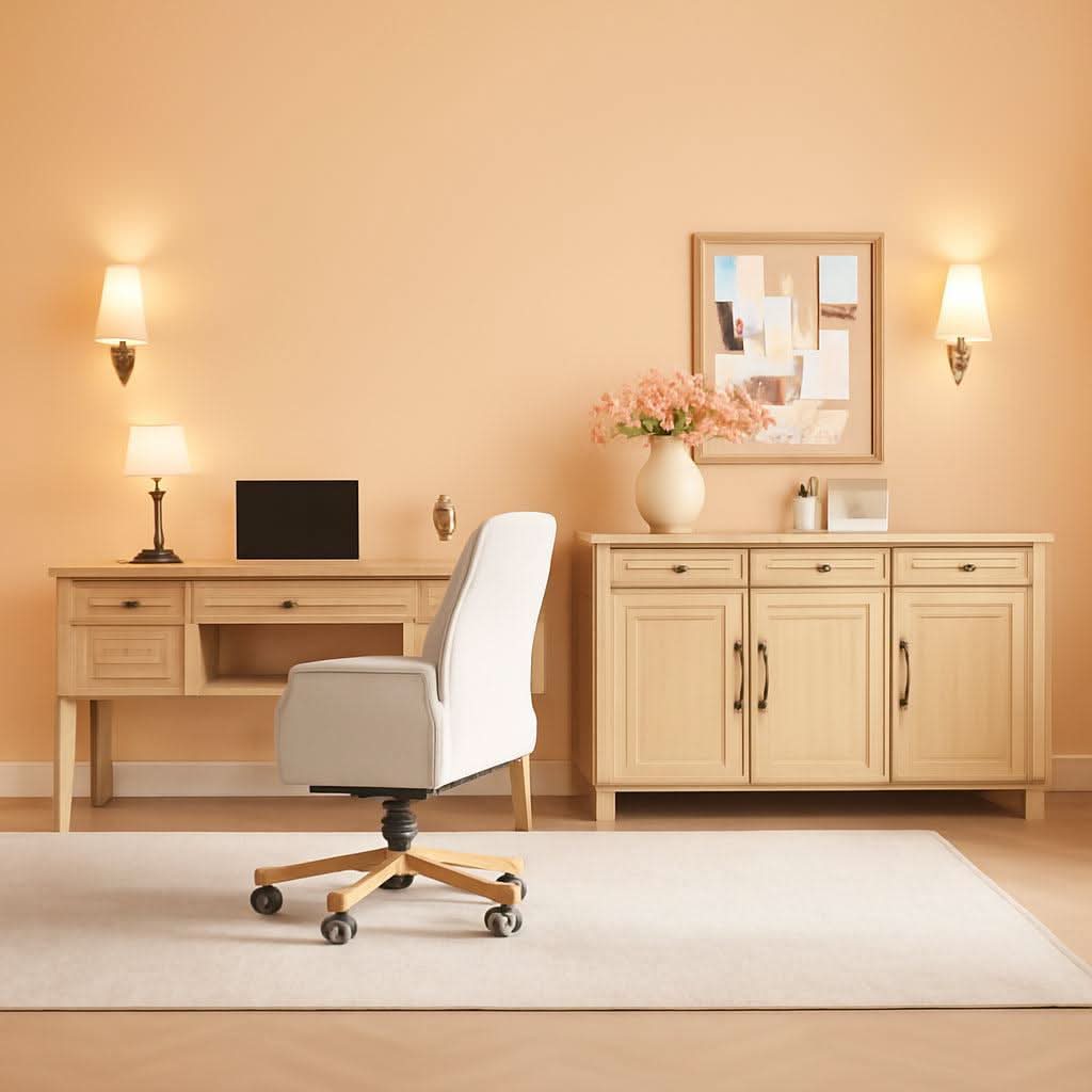 56 Inch Oak Executive Desk With Integrated Charging System ShipItFurniture