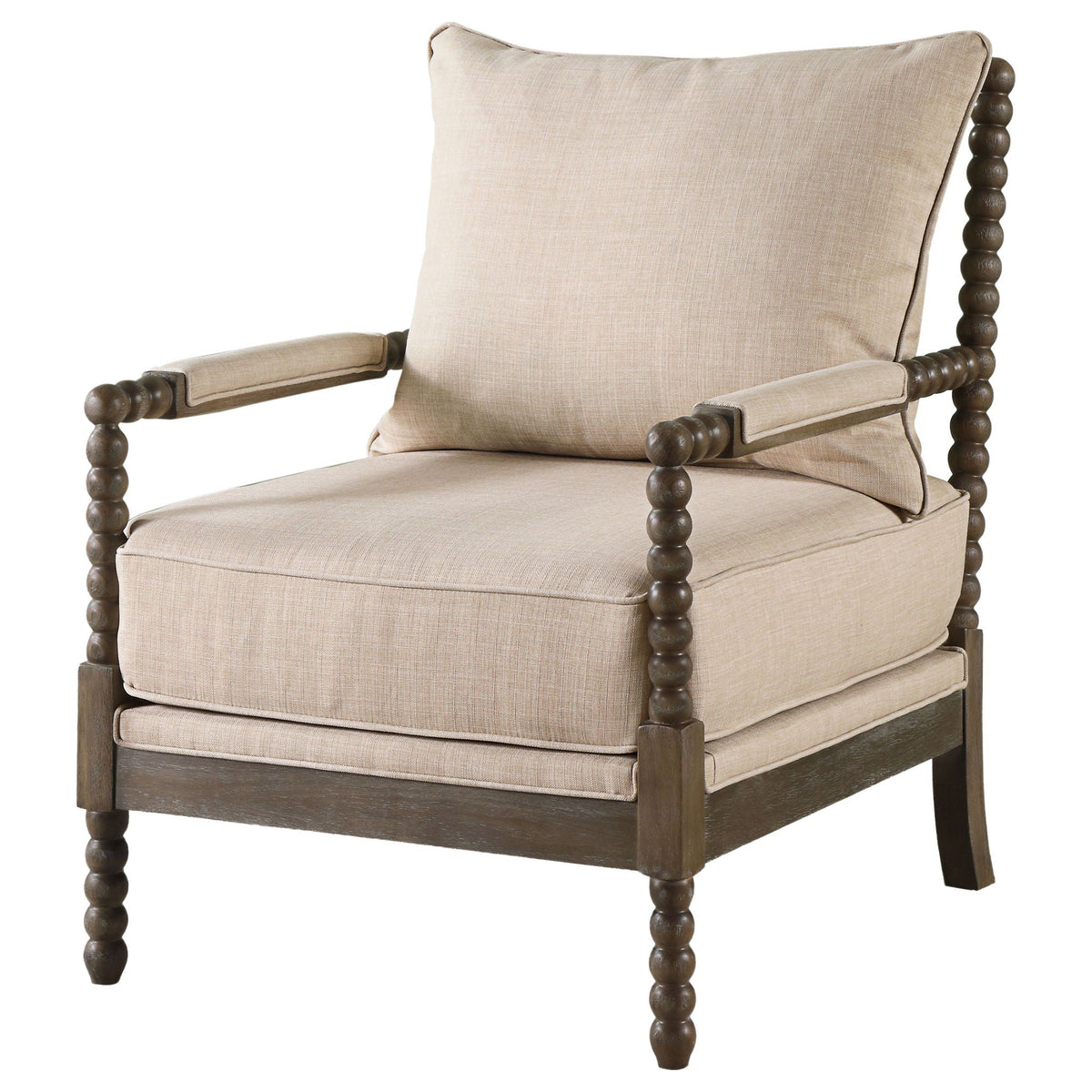 Blanchett Upholstered Bobbin Accent Chair Beige and Distressed Brown Unique Piece Furniture