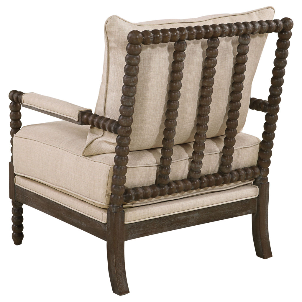 Blanchett Upholstered Bobbin Accent Chair Beige and Distressed Brown Unique Piece Furniture