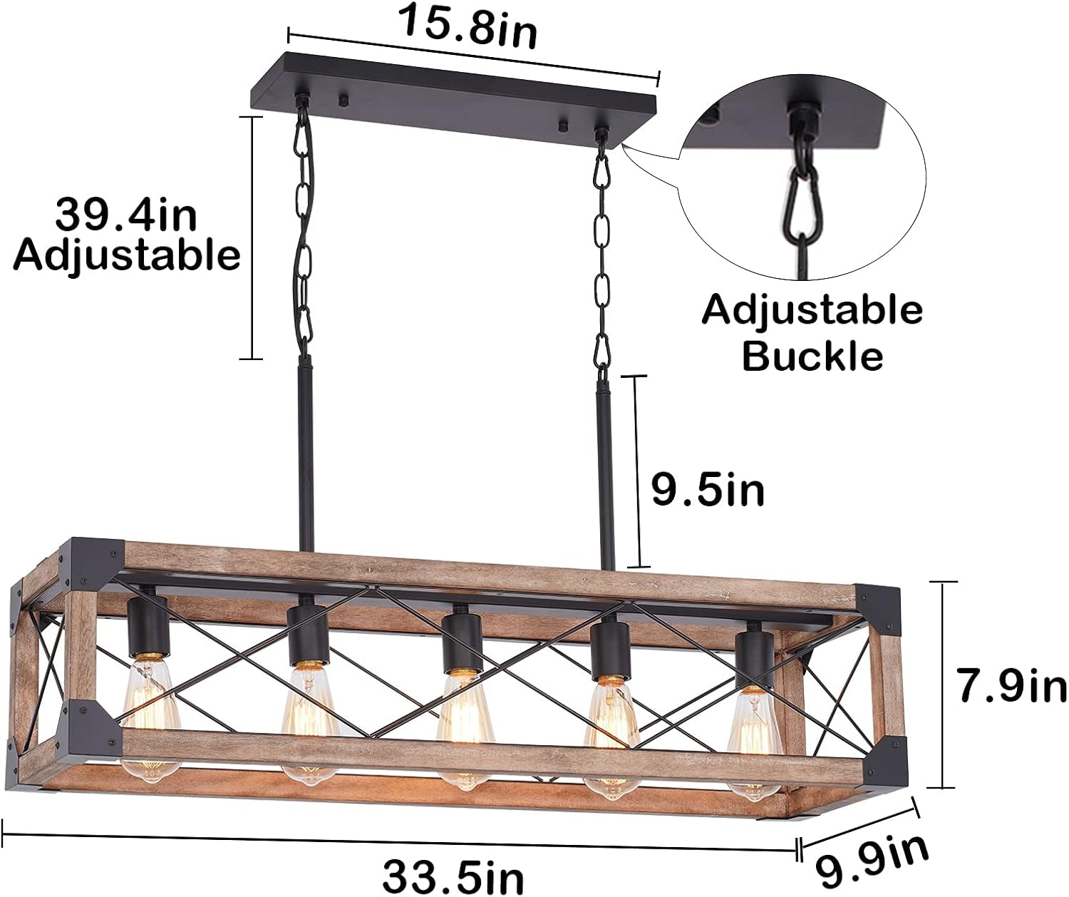 5 Lights Farmhouse Wood Linear Chandelier Farmhouse Decor