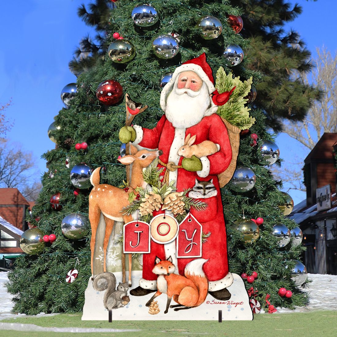 Woodland Frosty Santa Outdoor Christmas Scene by Susan Winget - Christmas Santa Snowman Decor - 8471105F-SW G.DeBrekht