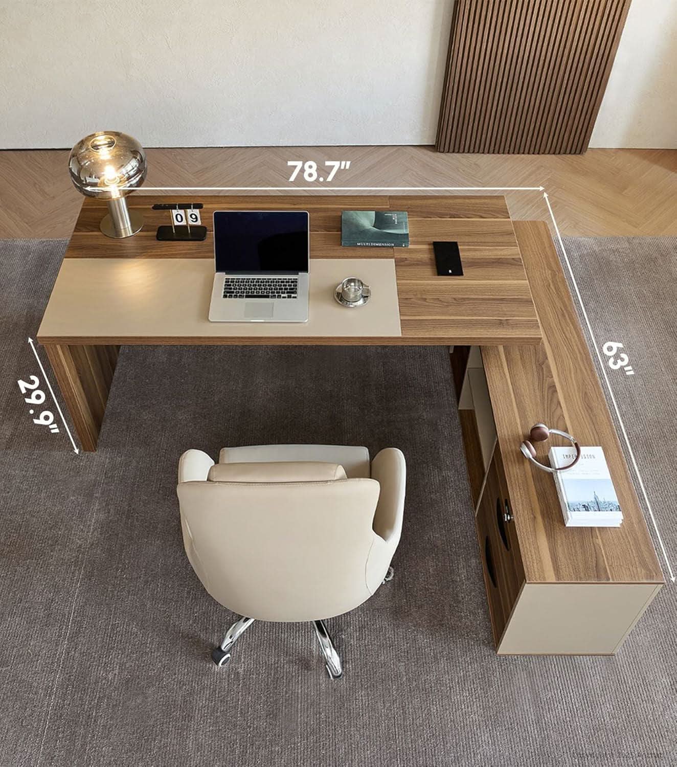 79 Inch L Shaped Desk Lockable Drawers Privacy Panel ShipItFurniture
