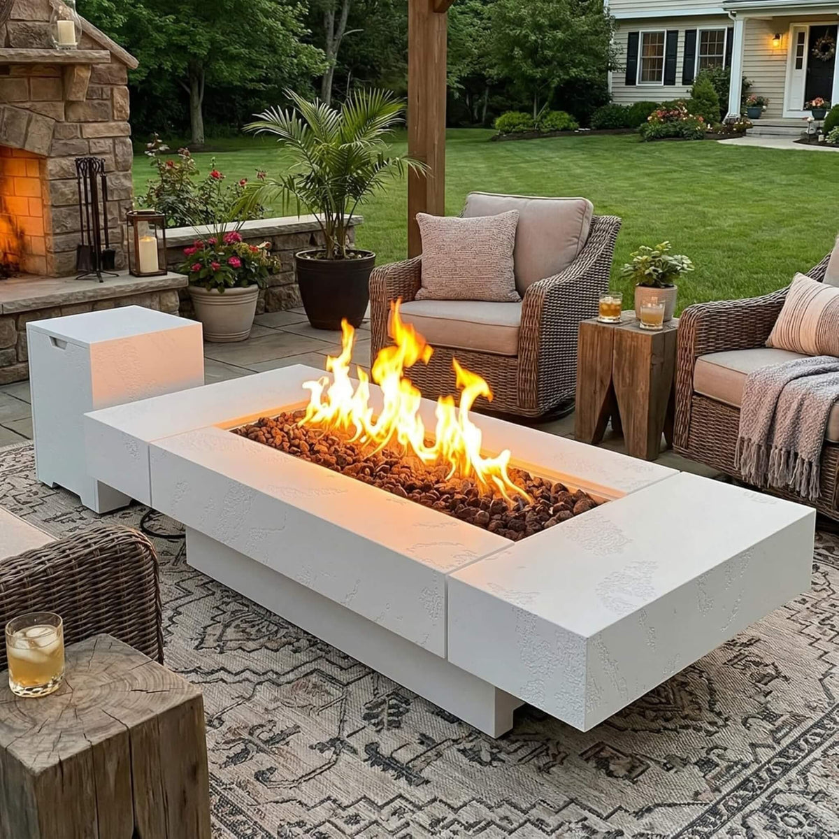71-Inch Outdoor 60K BTU Fire Pit Table With Wind Guard (SAK41326) SAKSBY WHOLESALE