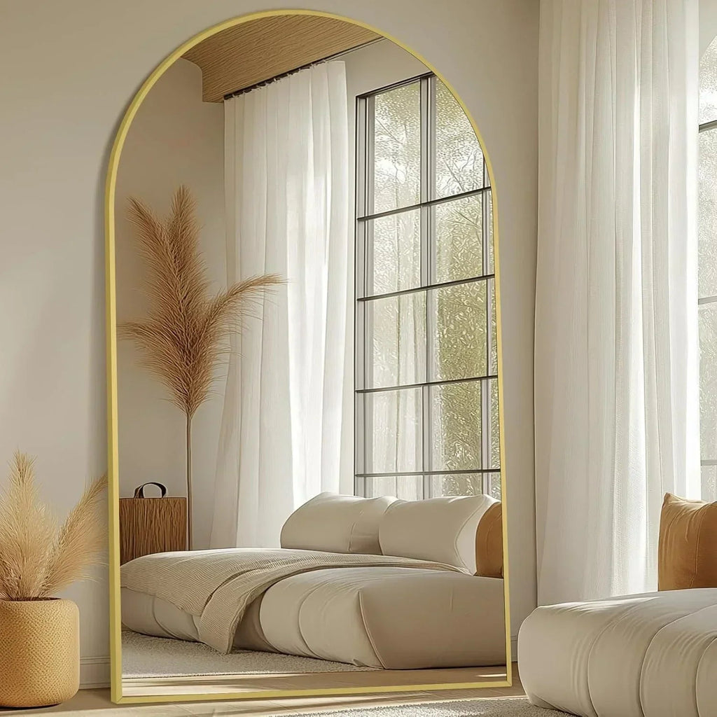 MELOMOIR Oversized Floor Mirror Freestanding, Full Length Mirror for Bedroom Living Room Dressing Room Gym Yoga Hair Salon, Gold Arched Mirror Full Length with Shatterproof Tempered Glass MIRRORONS