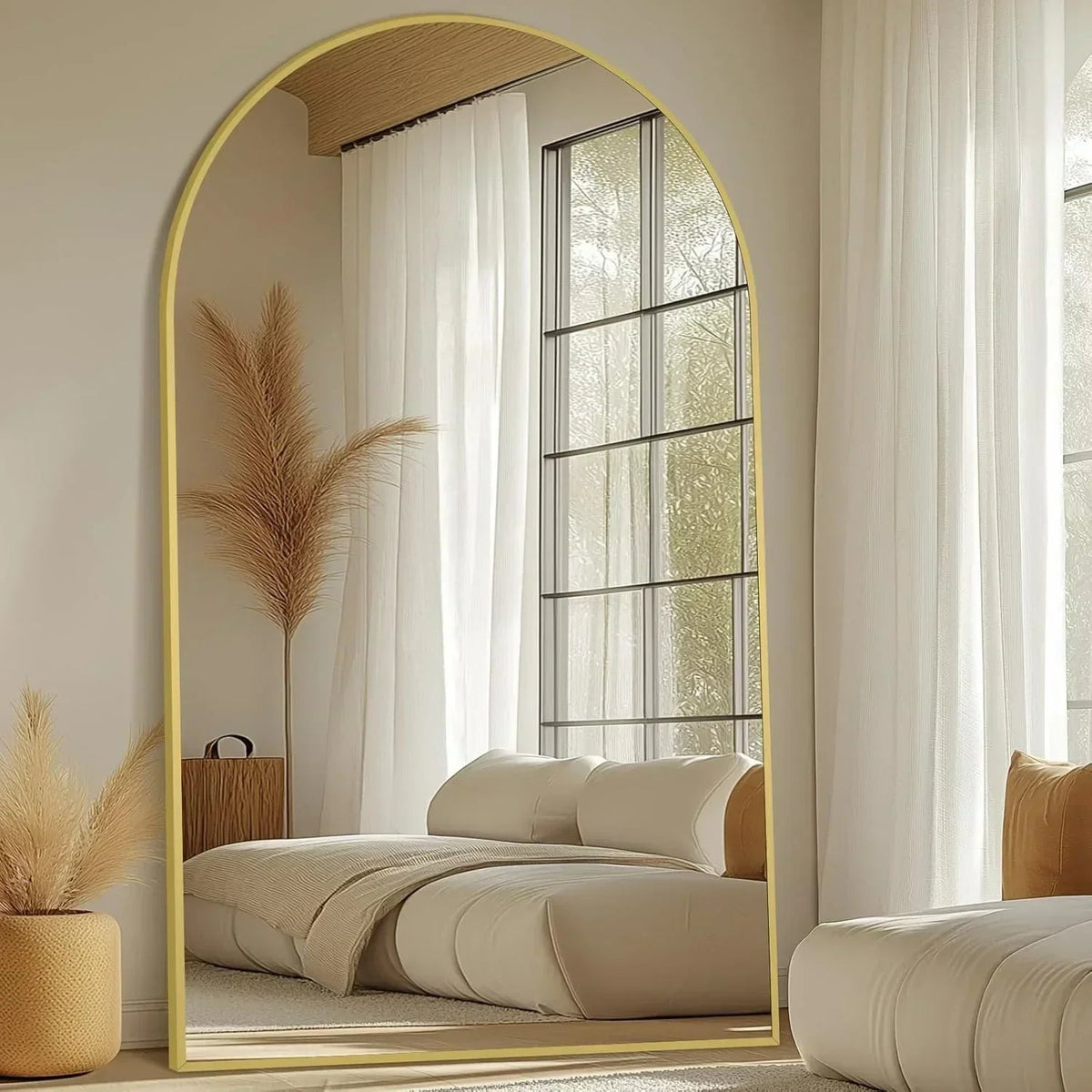 MELOMOIR Oversized Floor Mirror Freestanding, Full Length Mirror for Bedroom Living Room Dressing Room Gym Yoga Hair Salon, Gold Arched Mirror Full Length with Shatterproof Tempered Glass MIRRORONS