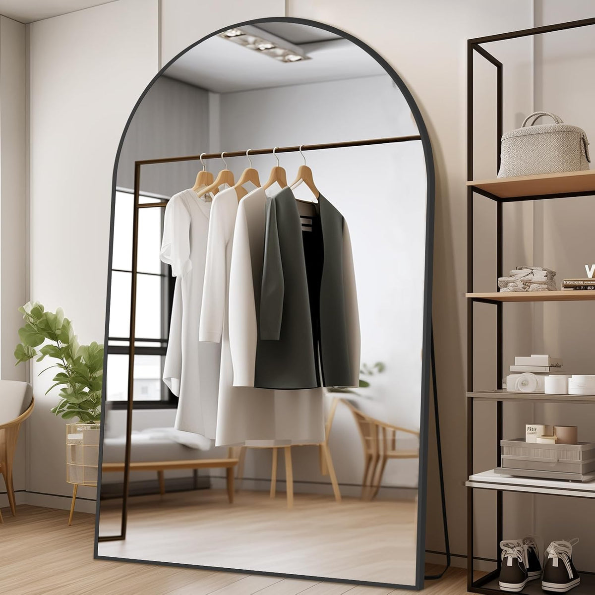 MELOMOIR Arched Full Length Mirror, Black Floor Mirror for Bedroom, Living Room, Gym, Dorm MIRRORONS