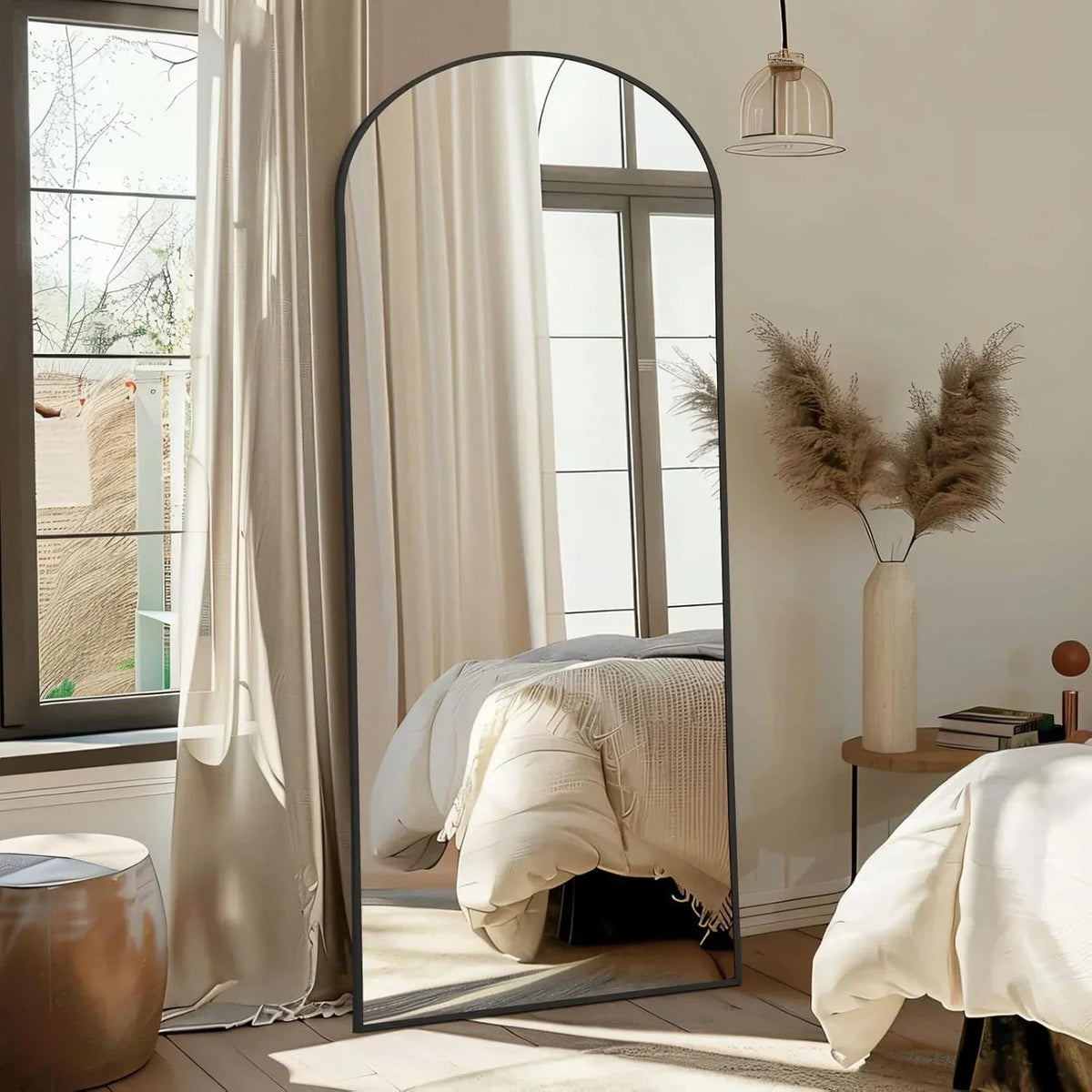 MELOMOIR Arched Floor Mirror, Leaning Hanging Mirror with Aluminum Frame, for Living Room, Bedroom, Cloakroom, Hallway, Black MIRRORONS