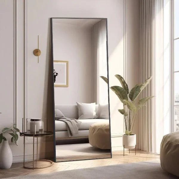 MELOMOIR Full Length Mirror, Floor Mirror with Stand Hanging or Leaning, Aluminum Alloy Frame Full Body Mirror for Bedroom Living Room Cloakroom Hallway, Wall Mirror Full Length, Black MIRRORONS