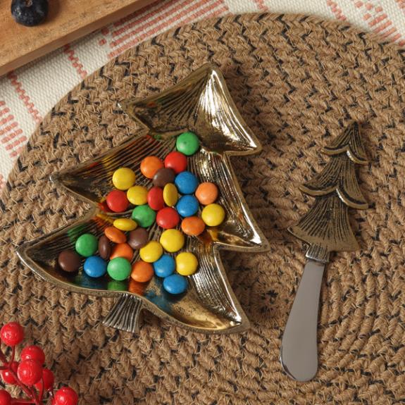 Gold Christmas Tree Butter Dish & Butter Knife Thenestedfig