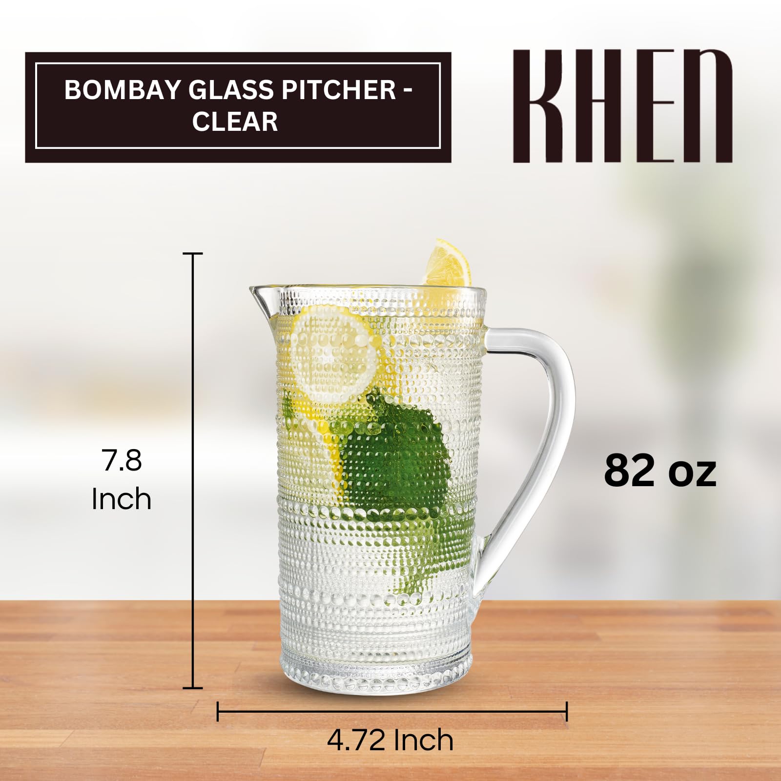 Bombay Hobnail Glass Pitcher for Juice and Lemonade | 82 oz