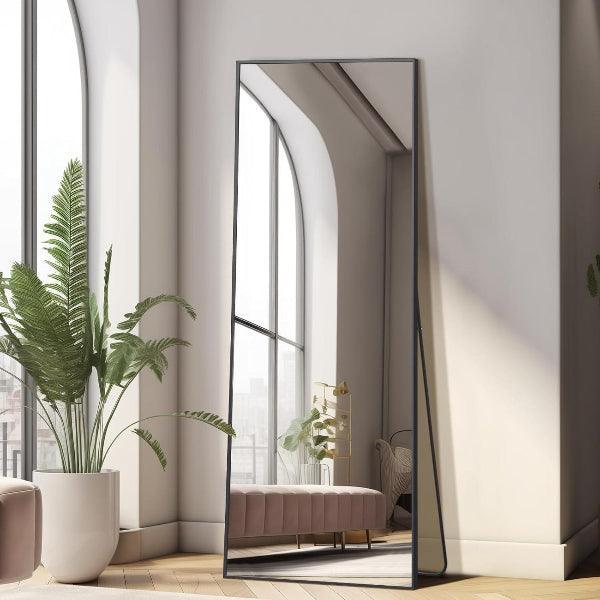 MELOMOIR Full Length Mirror, Floor Mirror with Stand Hanging or Leaning, Aluminum Alloy Frame Full Body Mirror for Bedroom Living Room Cloakroom Hallway, Wall Mirror Full Length, Black MIRRORONS