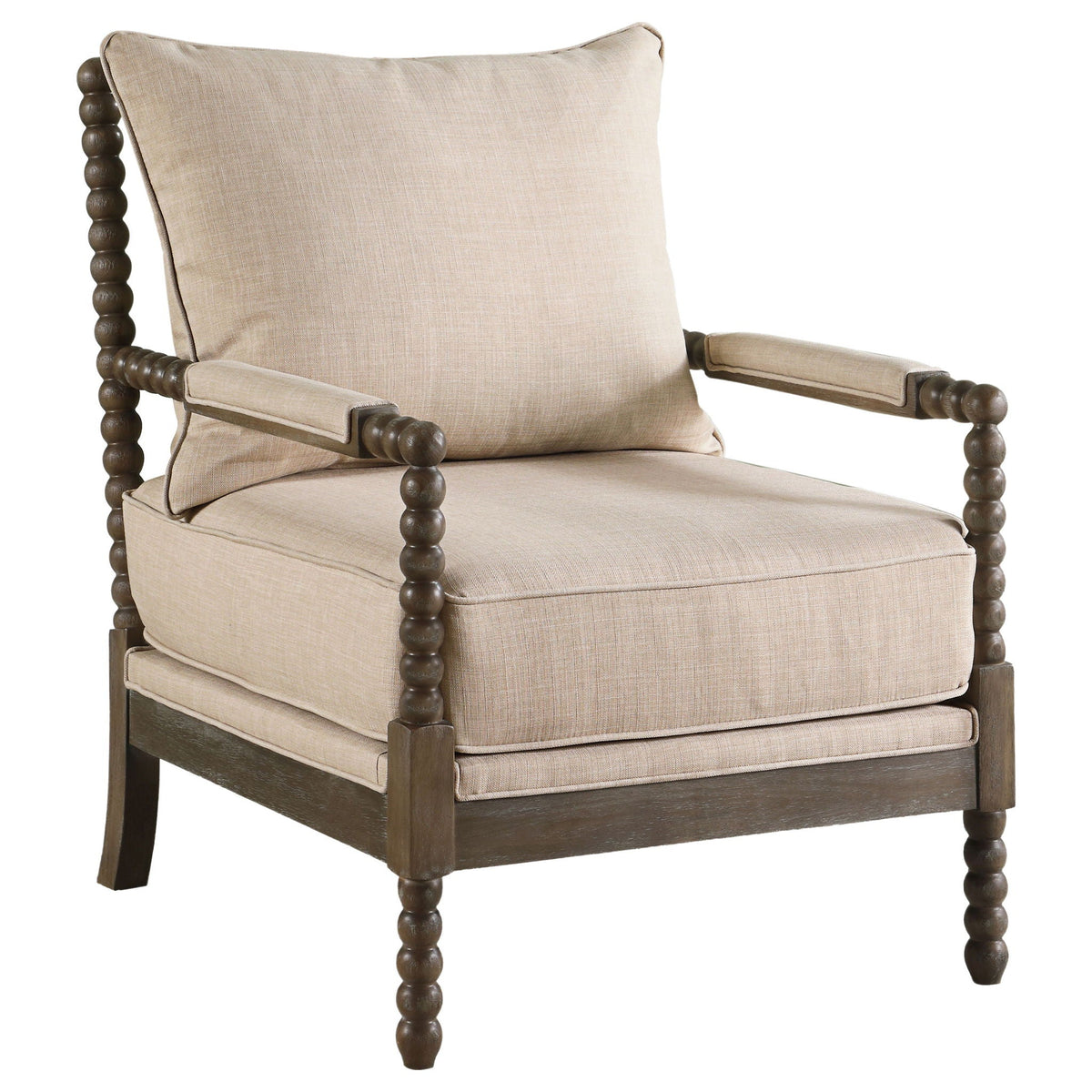 Blanchett Upholstered Bobbin Accent Chair Beige and Distressed Brown Unique Piece Furniture