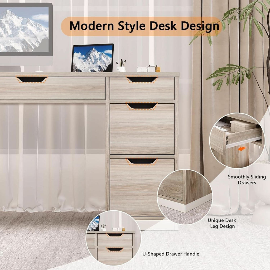 54 Inch Computer Desk With Storage Drawers White Walnut ShipItFurniture