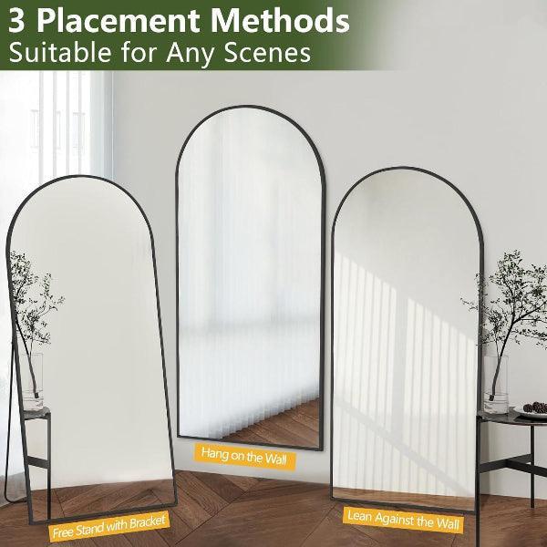 MELOMOIR Arched Floor Mirror, Leaning Hanging Mirror with Aluminum Frame, for Living Room, Bedroom, Cloakroom, Hallway, Black MIRRORONS