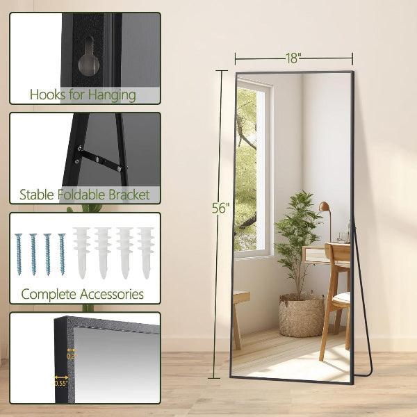 MELOMOIR Full Length Mirror, Floor Mirror with Stand Hanging or Leaning, Aluminum Alloy Frame Full Body Mirror for Bedroom Living Room Cloakroom Hallway, Wall Mirror Full Length, Black MIRRORONS