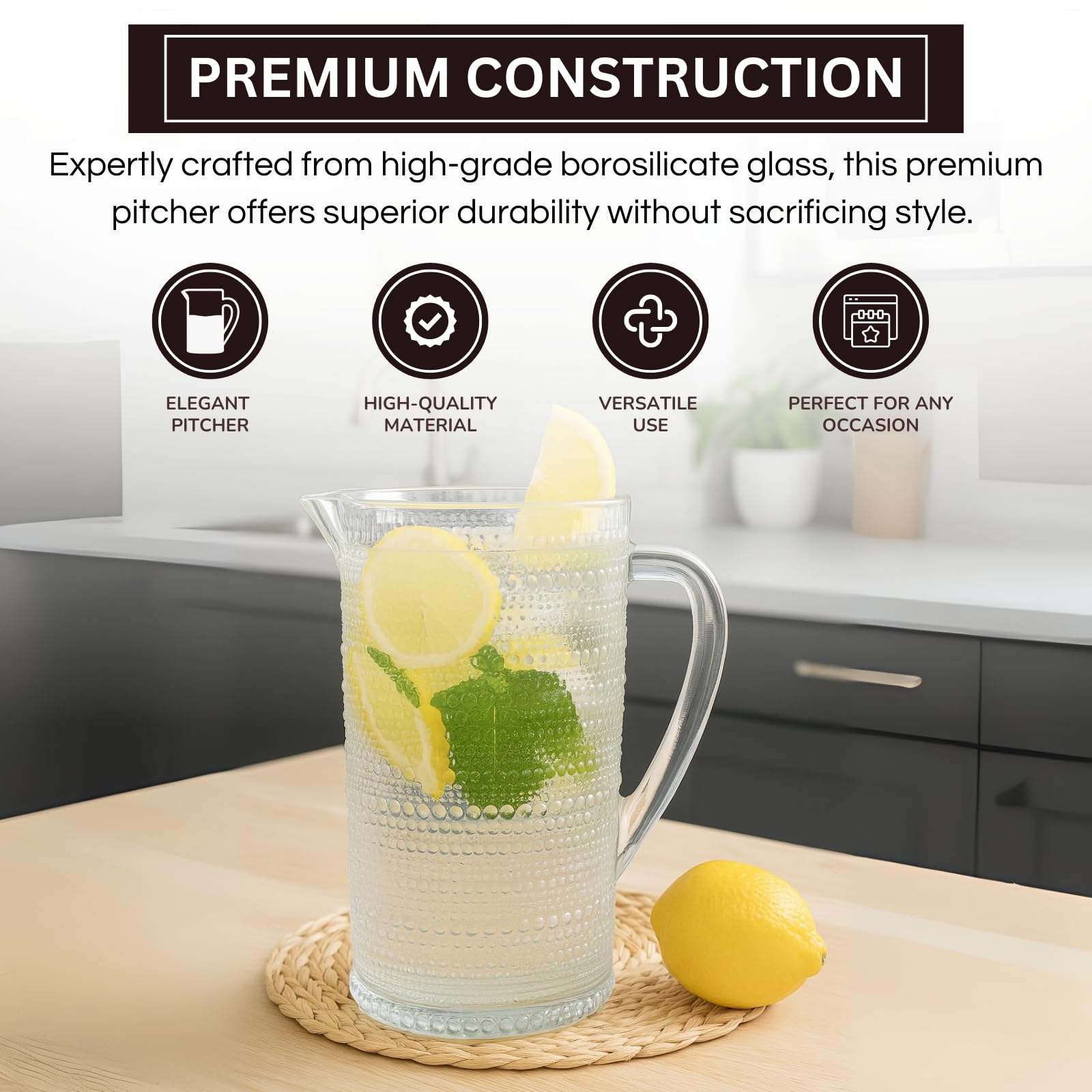 Bombay Hobnail Glass Pitcher for Juice and Lemonade | 82 oz