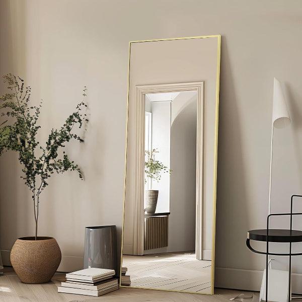 MELOMOIR Gold Mirror Full Length, Floor Mirror, Free Standing Mirror Hanging or Leaning, Aluminum Alloy Frame Full Body Mirror for Bedroom Living Room Cloakroom Hallway, Wall Mirror Full Length MIRRORONS
