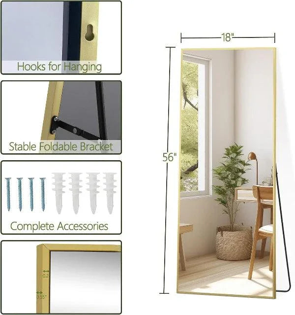 MELOMOIR Gold Full Length Mirror, Free Standing or Wall Mounted, Full Body Mirror for Bedroom, Living Room, Gym, Dorm MIRRORONS