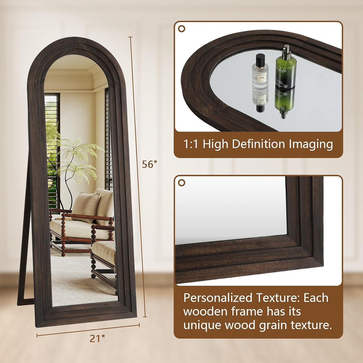 MELOMOIR Arched Solid Wood Full Length Mirror – Rustic Farmhouse Floor Mirror MIRRORONS