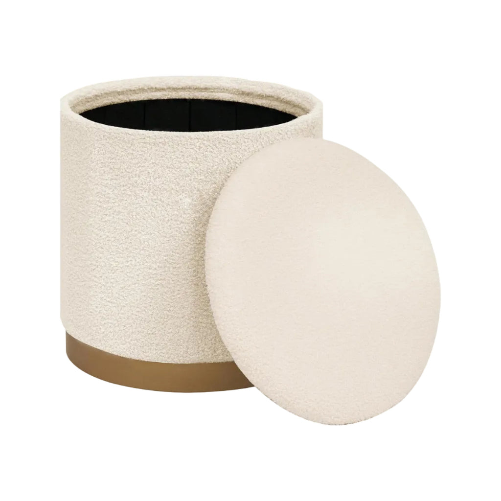 Round Bouclé Storage Ottoman Shop Fête