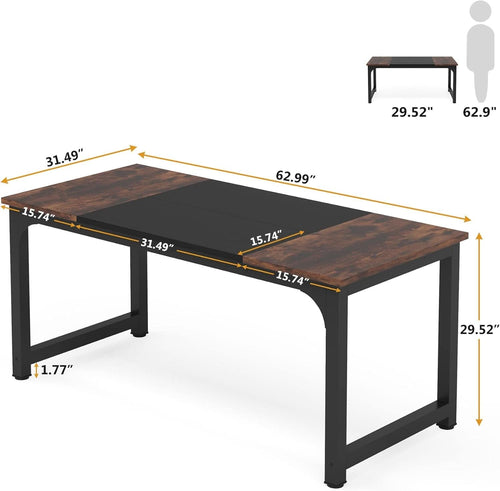 63 Inch Executive Desk Two Tone Brown Black Heavy Duty Frame ShipItFurniture