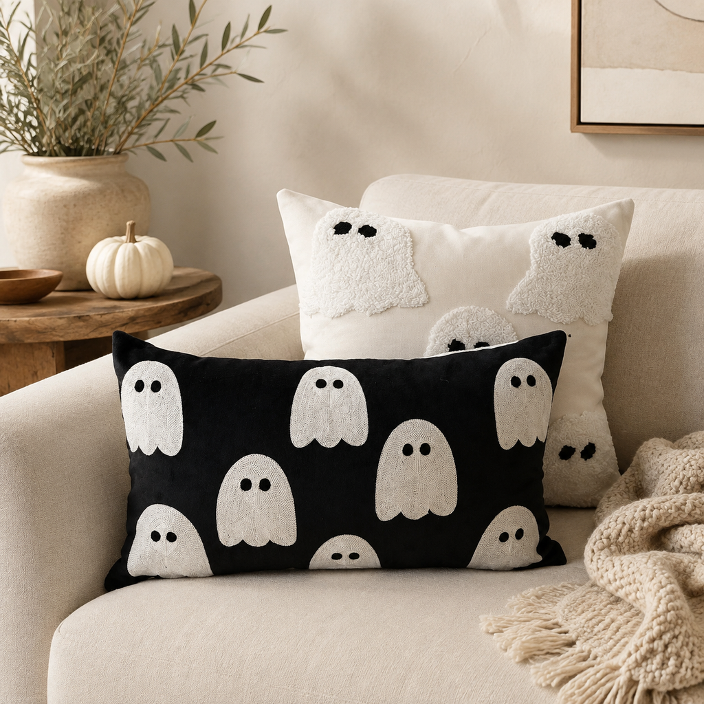 Ivory Tufted Ghost Pillow Cover Busa Designs