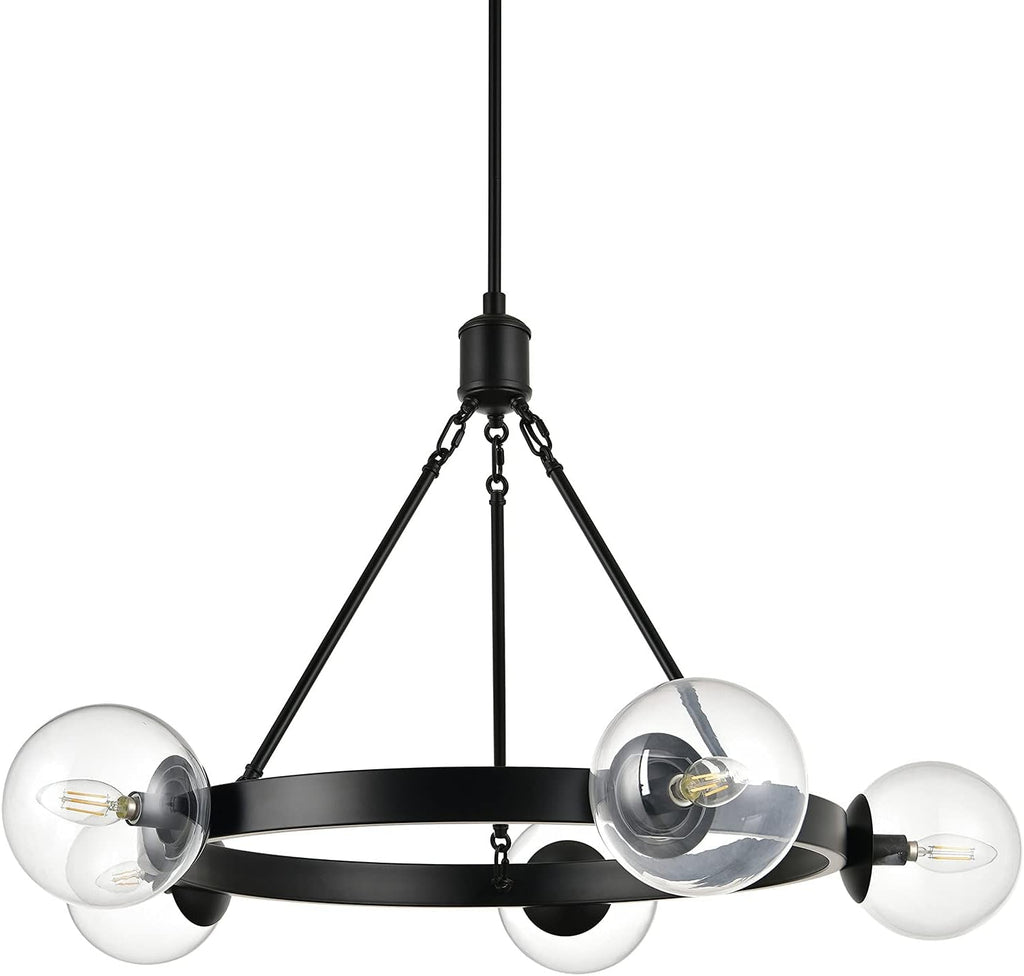 5 Light Black Globe Wagon Wheel Chandelier Farmhouse Decor