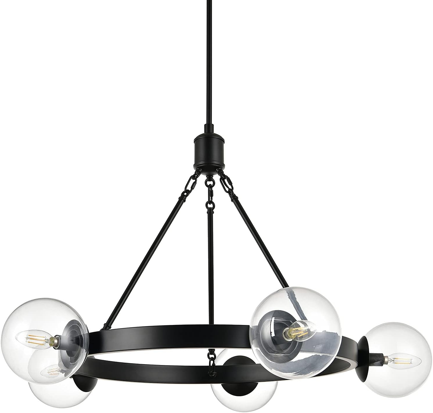 5 Light Black Globe Wagon Wheel Chandelier Farmhouse Decor