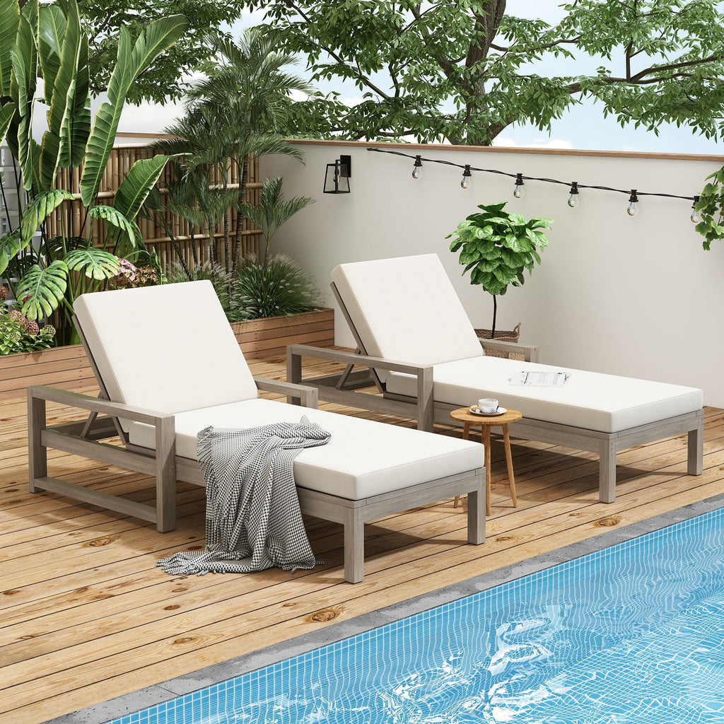 Outdoor Lounge Chairs, 5 Position Chaise Lounge With Adjustable Backrest (Set of 2) - Gray Unique Piece Furniture