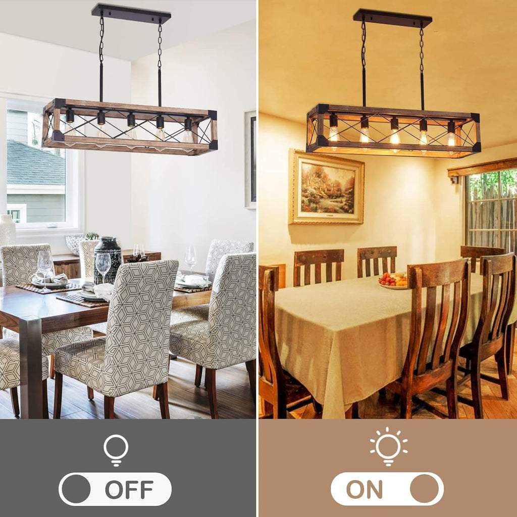 Farmhouse 5-Light Linear Chandelier with Solid Wood Farmhouse Decor
