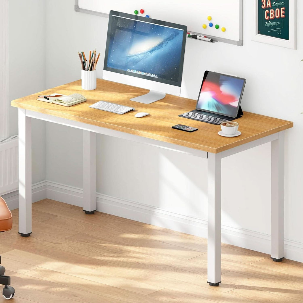 120cm Teak Wood White High Gloss Finish Desk Stability ShipItFurniture